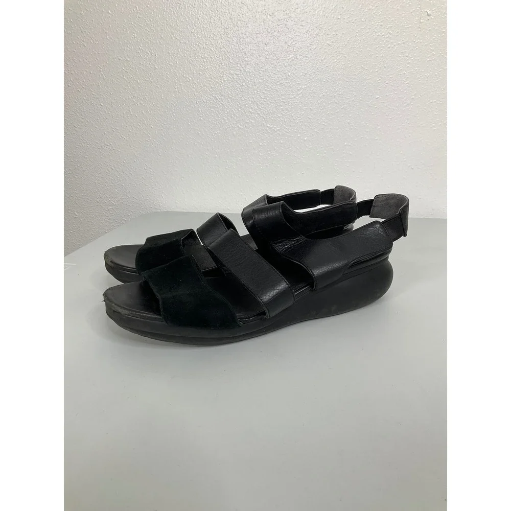 Camper‎ Oruga Up Black Leather Suede Platform Slingback Sandals Womens 42